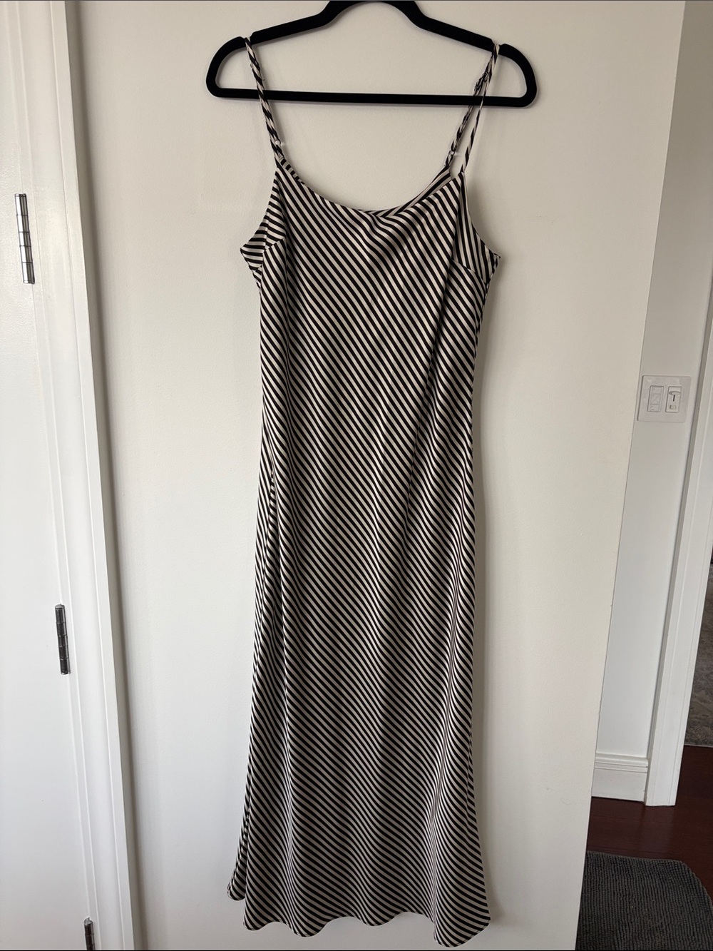 Seed Heritage Black and White Diagonal Stripe Maxi Slip Dress